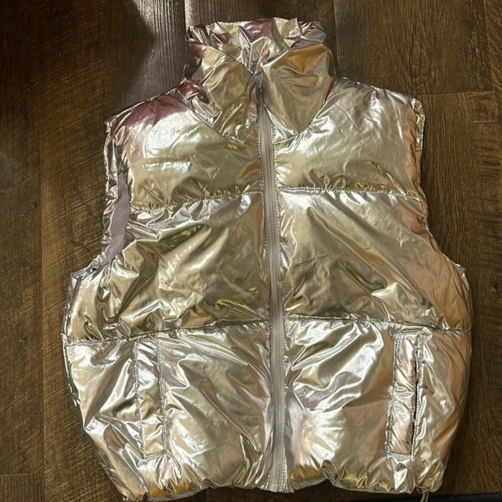 NEW Silver Metallic Puffer Vest